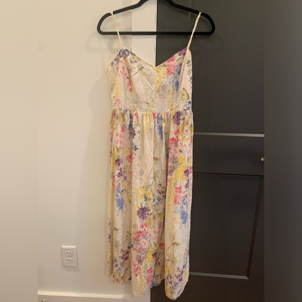 H&M Linen Blend Floral MIDI Dress